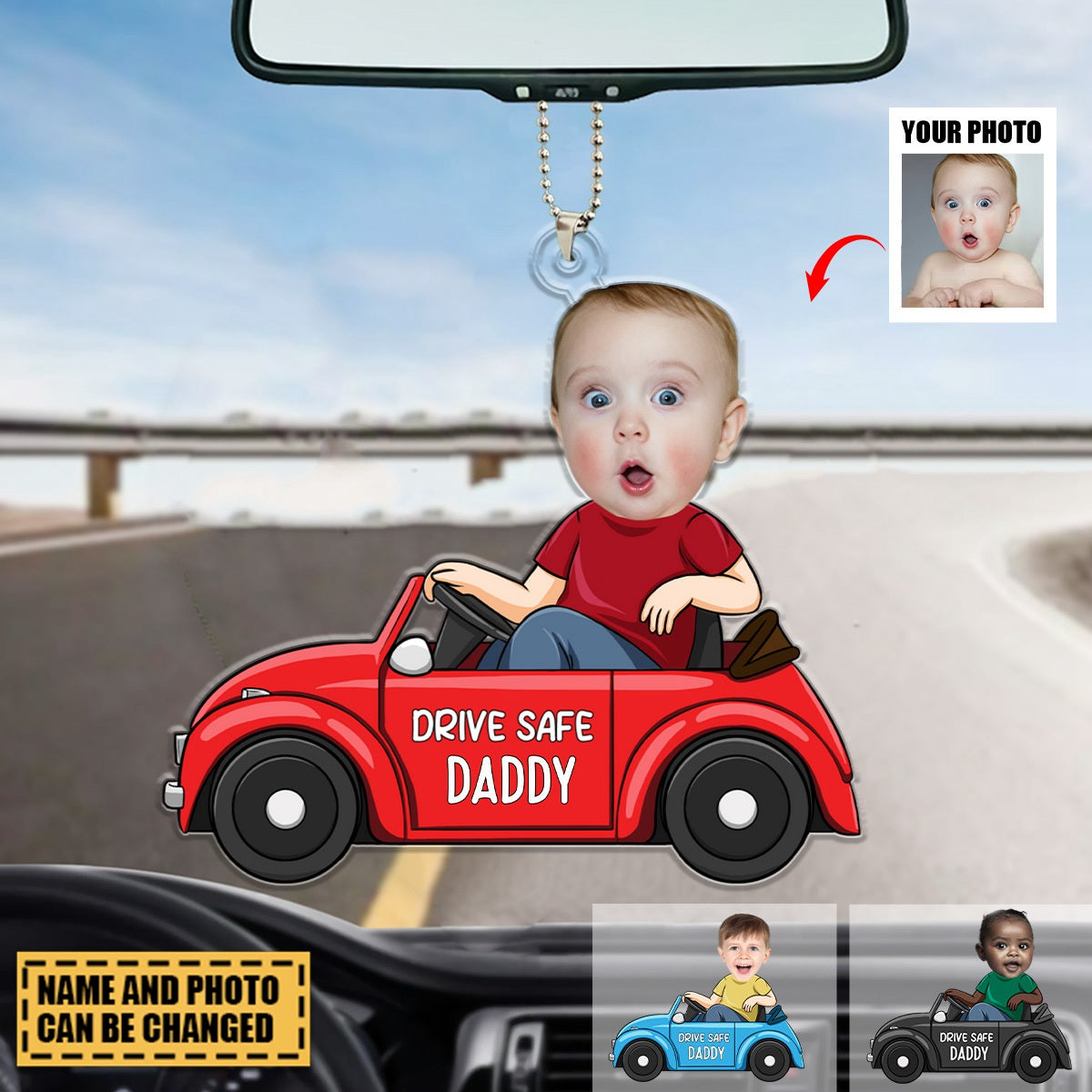 Custom Photo A Baby Makes Love Stronger - Family Personalized Acrylic Car Ornament - Gift For Family Members