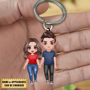 Doll Couple Holding Hands Together - Anniversary Gift - Personalized Keychain