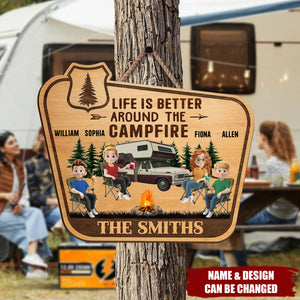 Life Is Better Around the Campfire - Personalized Wooden Sign, Camping Family/Couple Gift, Gift for Campers