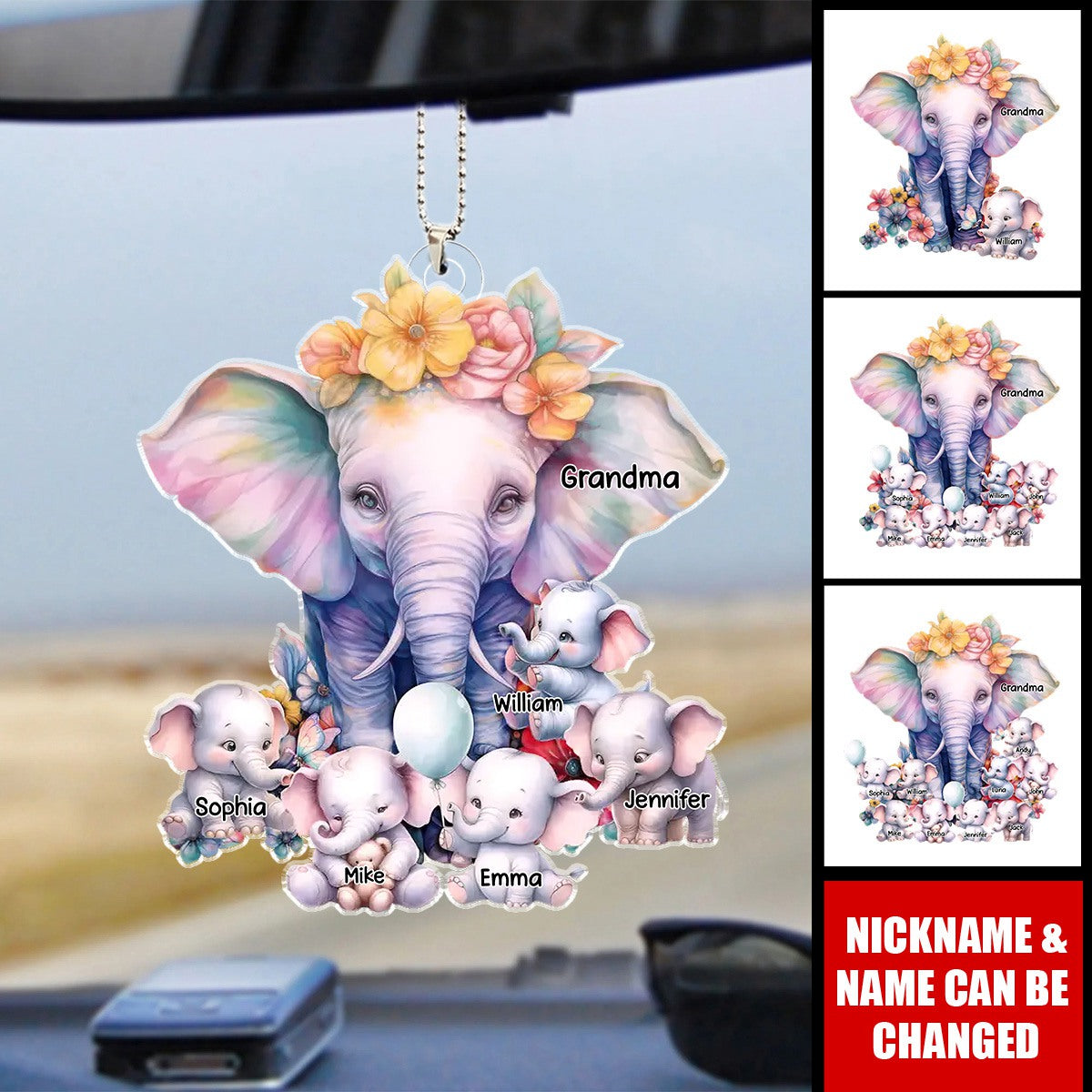 Grandma’s Love Stands Tall And Unwavering, Just Like An Elephant - Family Personalized Custom Car Ornament - Acrylic Custom Shaped - Gift For Mom, Grandma
