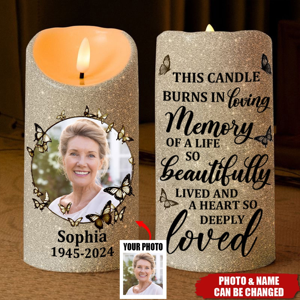 In Loving Memory Of A Life So Beautifully Lived - Personalized Photo LED Candle