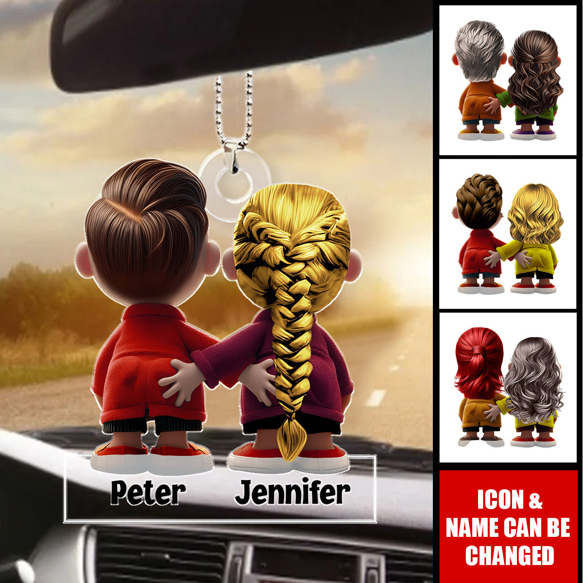Funny Couple Personalized Acrylic Car Ornament - Valentine's Day Gifts For Husband, Wife