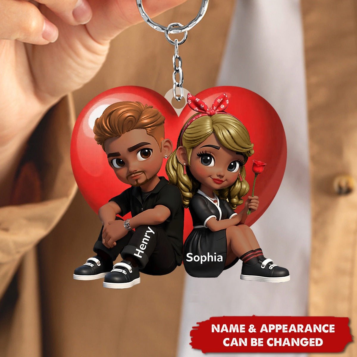 Pretty Couple Roses Heart Personalized Acrylic Keychain, Heartfelt Anniversary Gift, Valentine's Day Gift for Couples