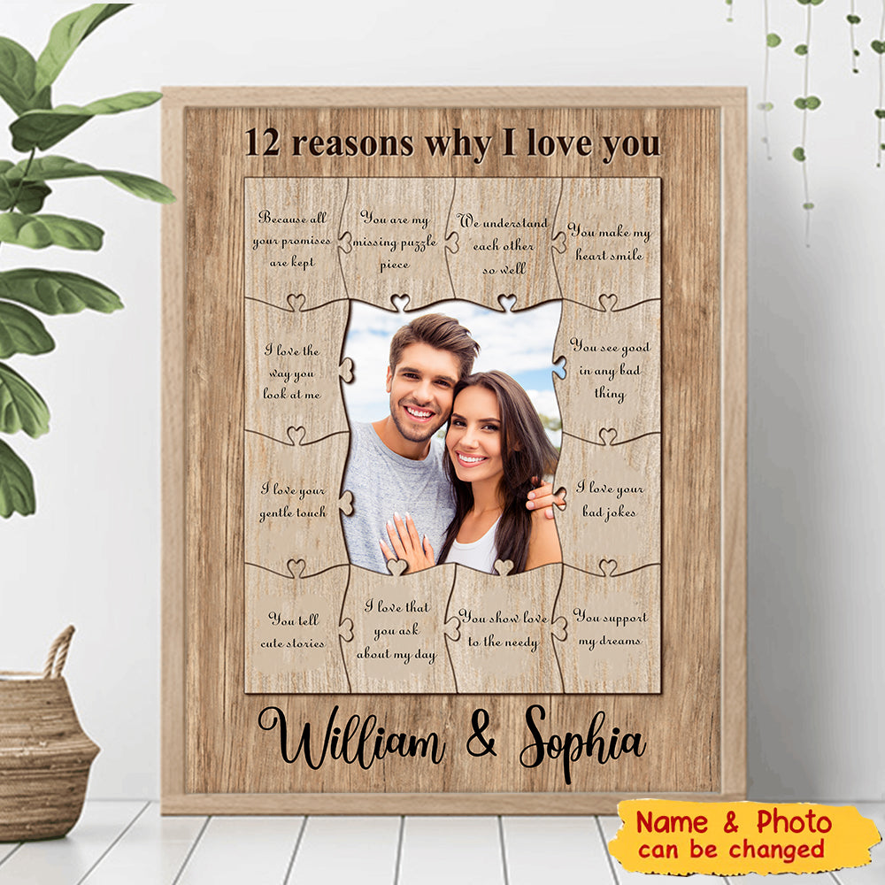 Upload Photo, 12 Reasons Why I Love You Couple Poster Gift for Couples