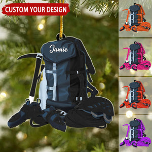 Rock Climbing Backpack Personalized Christmas Ornament, Gift For Rock Climbing Lover