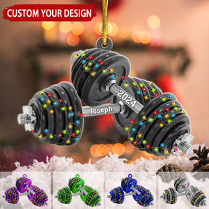 Dumbbell With Christmas Light Personalized Christmas Ornament, Gift For Fitness Lover