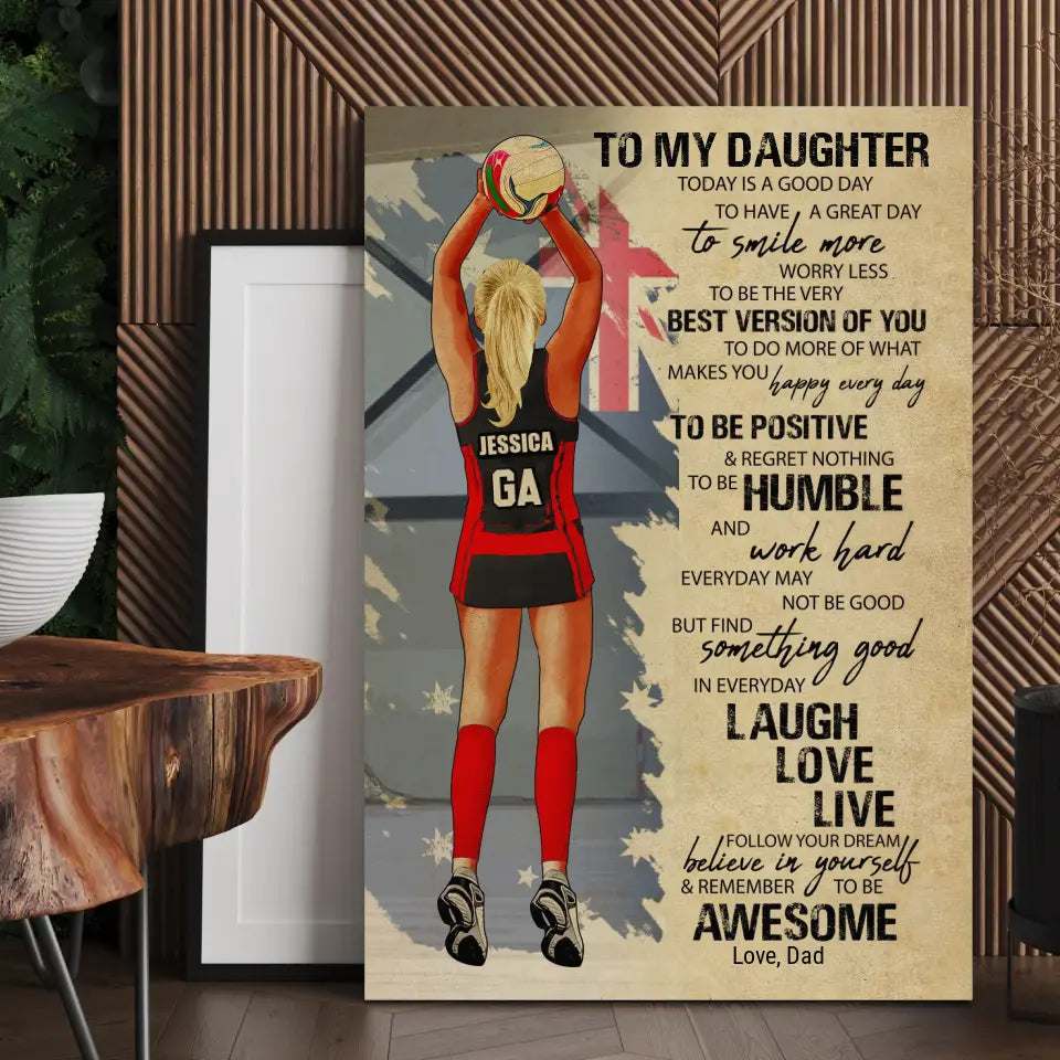 Personalized To My Daughter Netball Poster with custom Name, Number & Appearance, Gifts For Son, Daughter, Netball Gift, Gifts For Netball Players