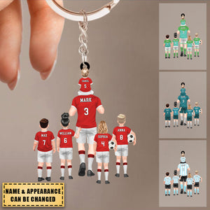 Dad And Kids Together - Football Family - Personalized Keychain