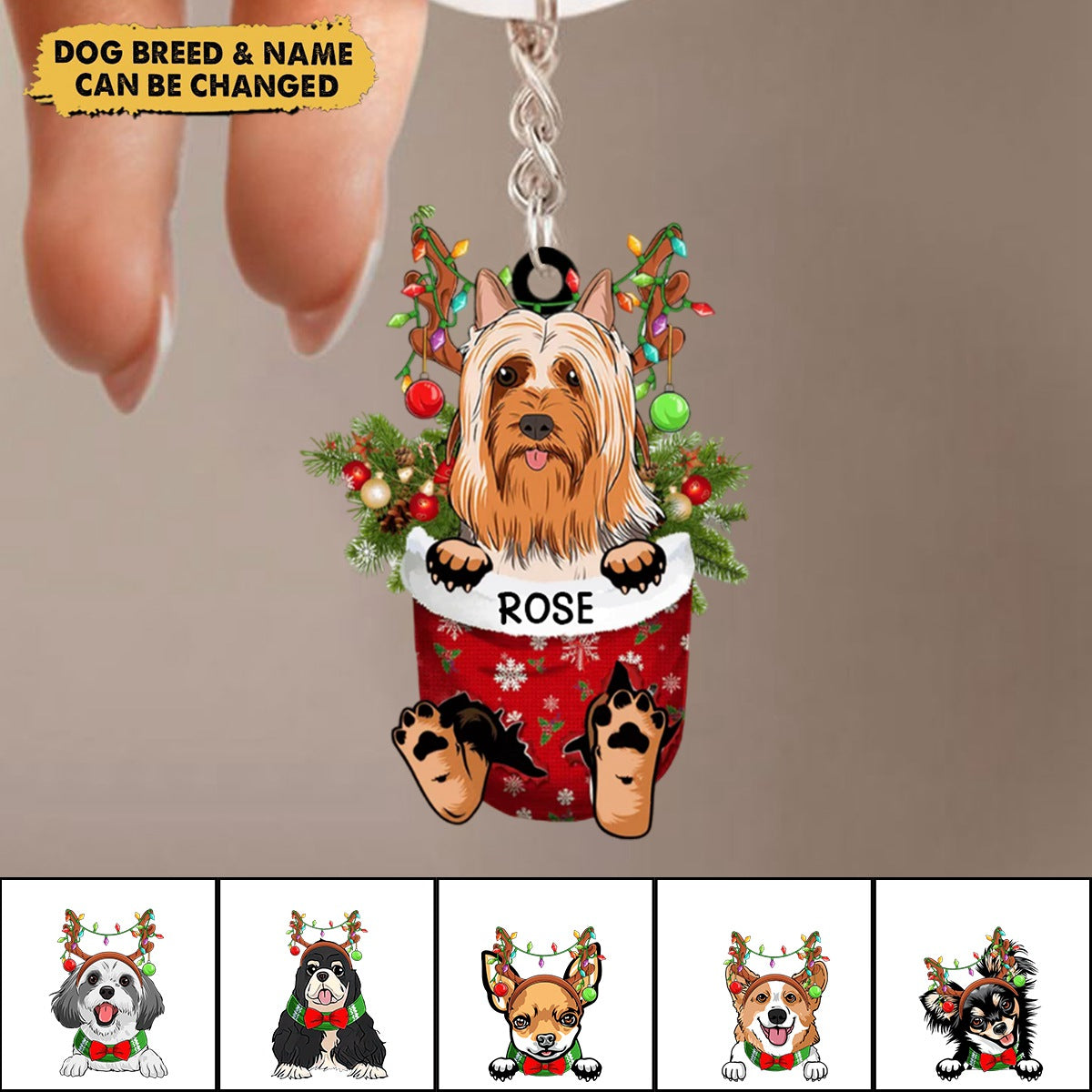 Personalized Dog In Snow Pocket Keychain
