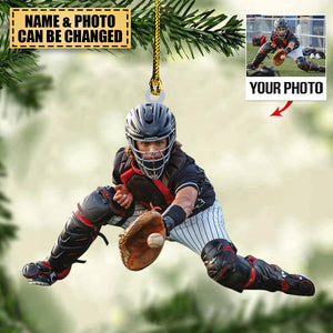 Baseball Player - Personalized Acrylic Christmas Ornament - Upload Photo