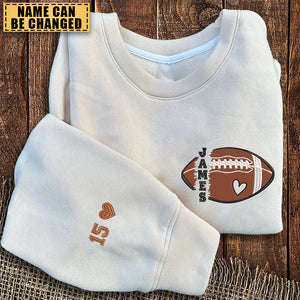 Personalized Football Embroidered Sweatshirt- Custom Football Name And Number On Sleeve Embroidered Sweatshirt