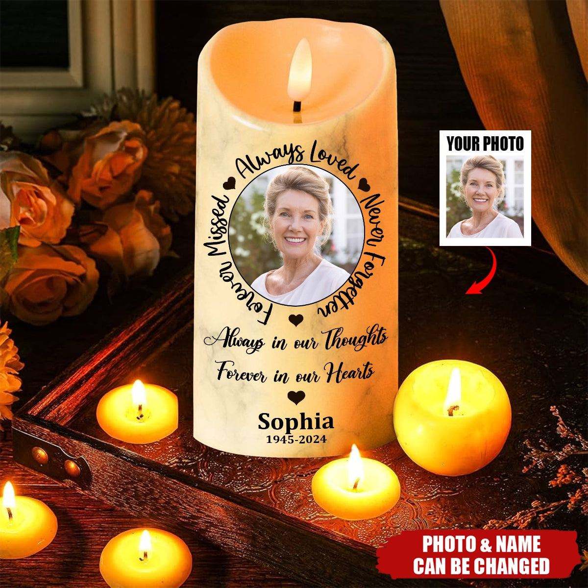 Always Loved, Never Forgotten, Forever Missed - Personalized Photo LED Candle