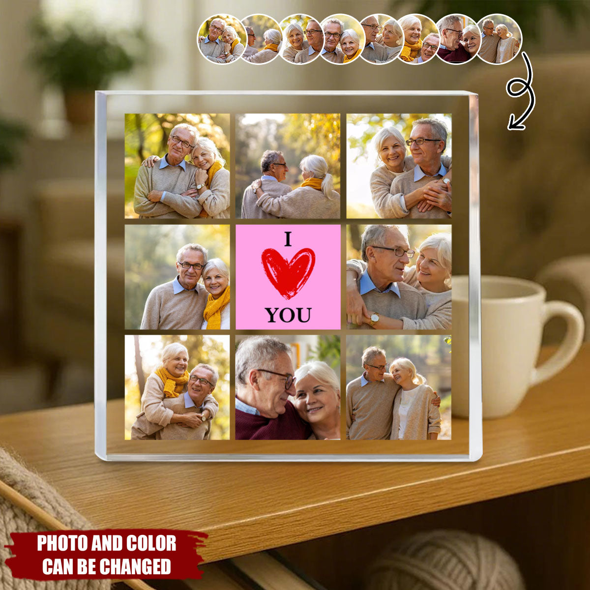 Personalized Heart I Love You - 8 Photo Collage Acrylic Plaque for Couples