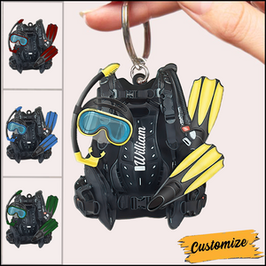 Personalized Scuba Diving Set Acrylic Keychain, Gift For Diving Lovers, Divers
