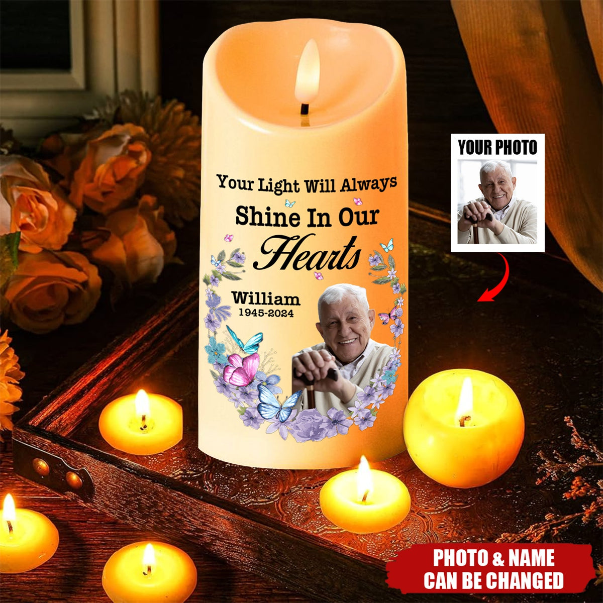 Your Light Will Always Shine In My Heart - Personalized Photo LED Candle