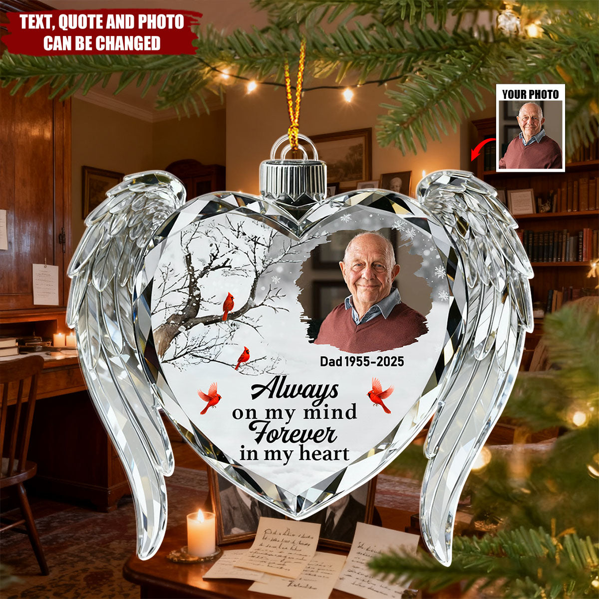 Memorial Crystal Heart Wings - Personalized Christmas Acrylic Ornament