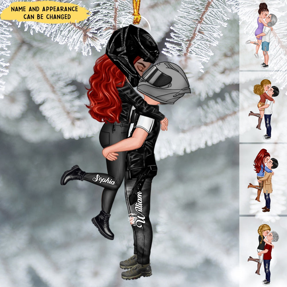 Personalized Motorcycle Kissing Doll Couple Ornament