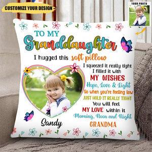 To My Daughter Granddaughter Photo Pillow Personalized, Christmas Gifts For Granddaughter, Hug This Soft Pillow Granddaughter Gifts From Grandma Mom