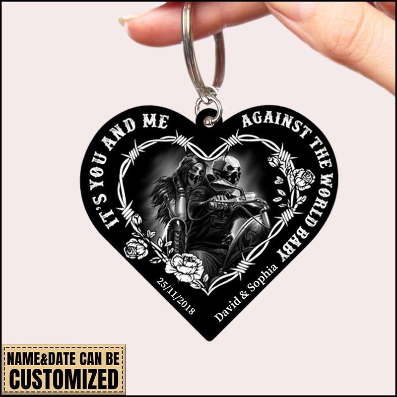 Couple, It's You And Me Against The World Babe, Personalized Keychain, Gift For Couple