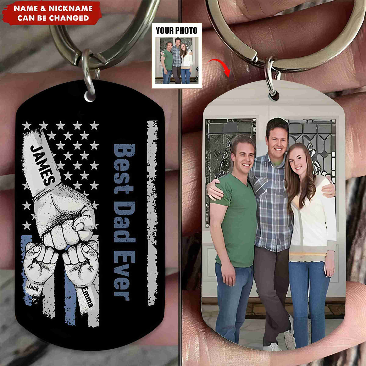 Gift For Dad - Personalized Photo Stainless Steel Keychain