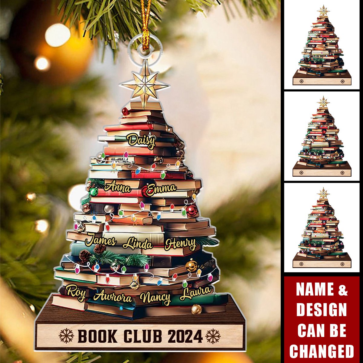 Christmas Tree Book Club Custom Names Personalized Acrylic Ornament
