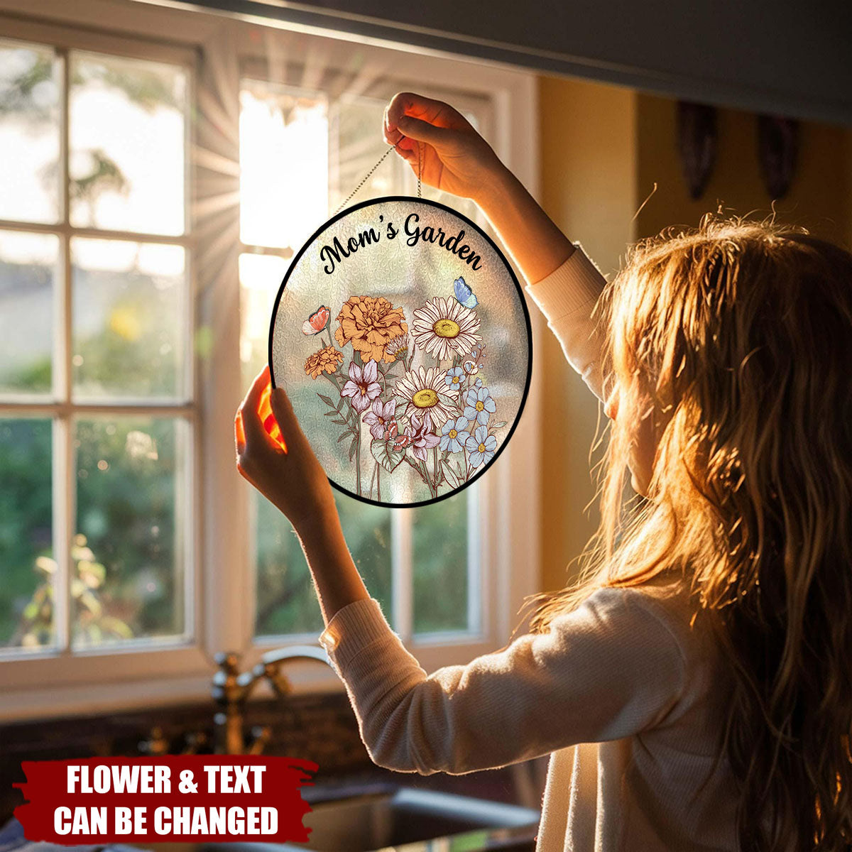 Personalized Grandma Garden Family Birth Flowers Glass Suncatcher