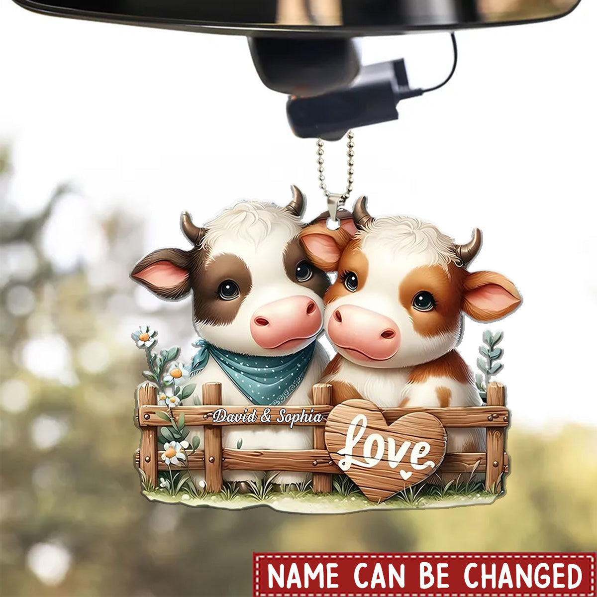Charming Double Cow Hug Personalized Car Hanging Shaped Ornament