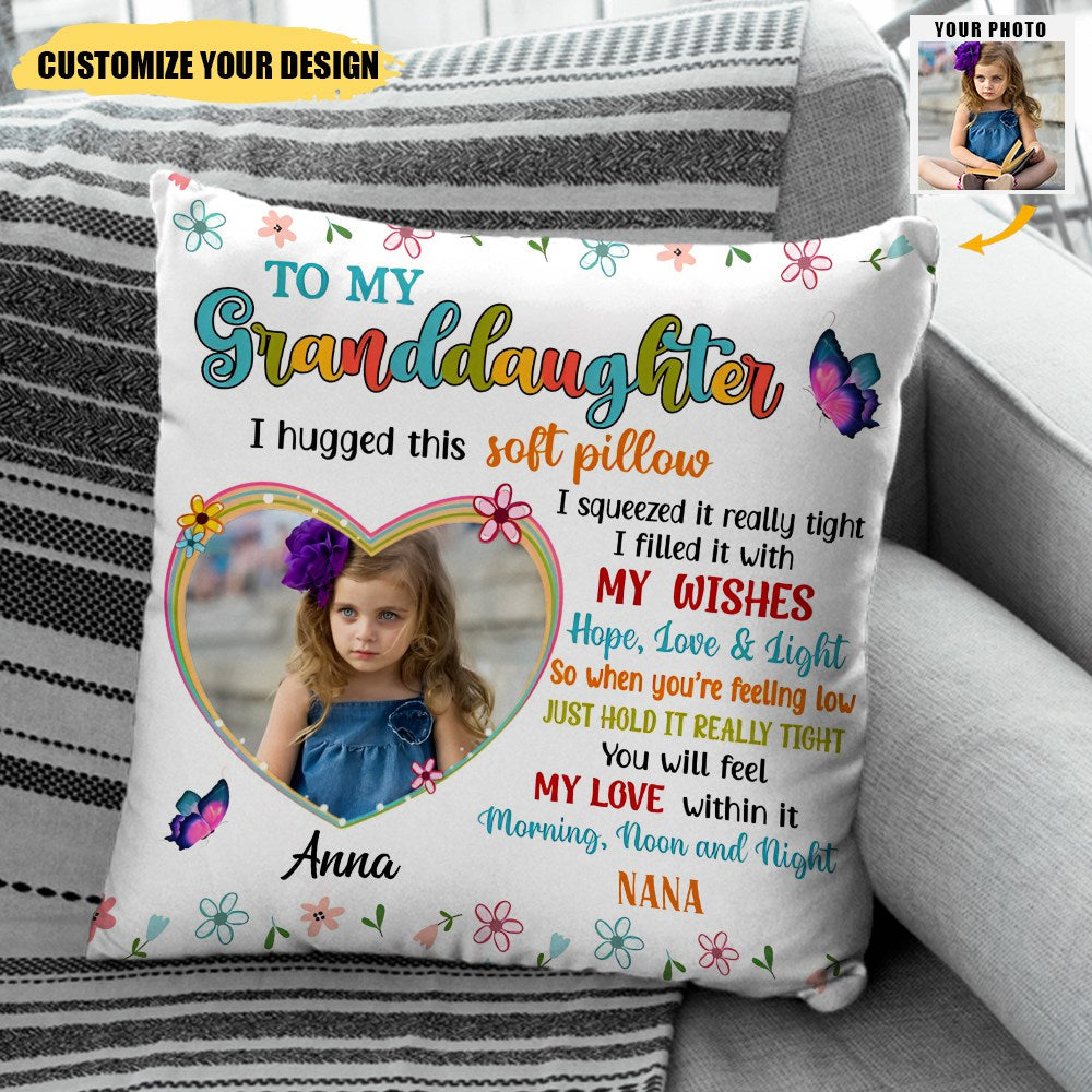 To My Daughter Granddaughter Photo Pillow Personalized, Christmas Gifts For Granddaughter, Hug This Soft Pillow Granddaughter Gifts From Grandma Mom