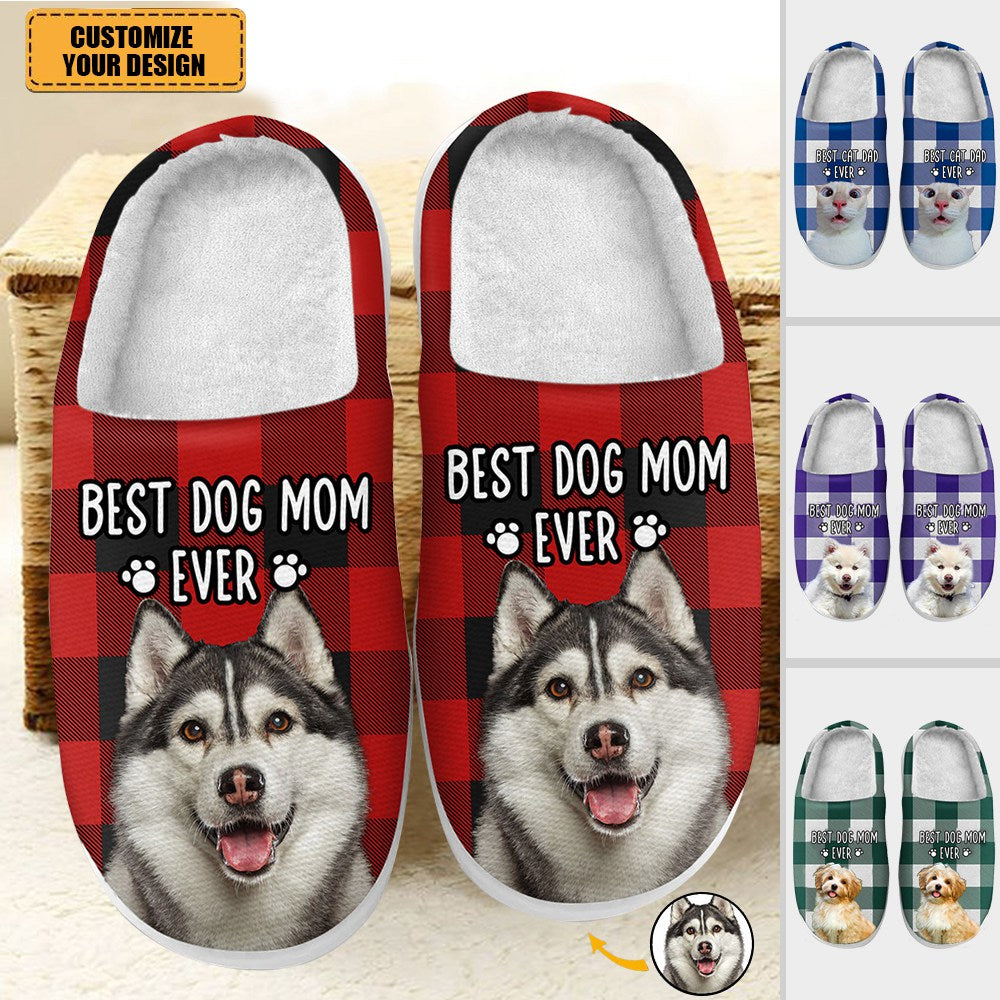 Custom Photo Best Dog Mom Ever - Gift For Pet Lovers - Personalized Fluffy Slippers
