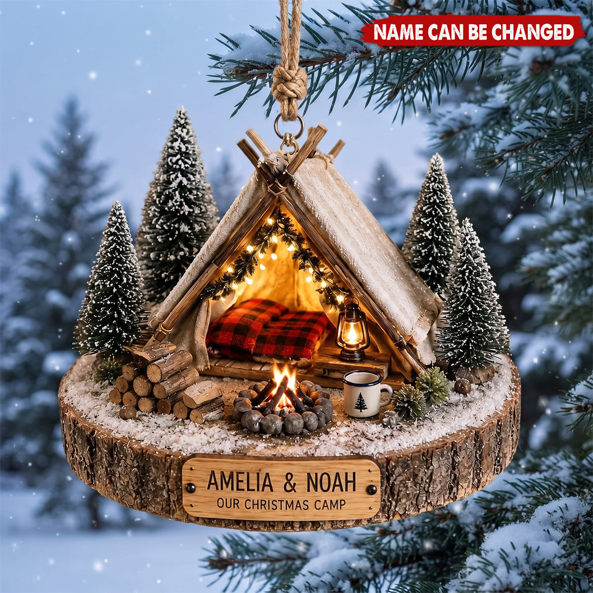 Personalized Christmas Camping Ornament, Custom Couple Camp Keepsake, Winter Tent Ornament, Outdoor Lover Gift, Christmas 2026 Decor