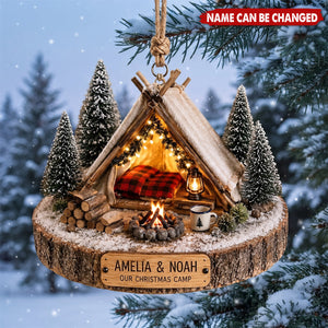 Personalized Christmas Camping Ornament, Custom Couple Camp Keepsake, Winter Tent Ornament, Outdoor Lover Gift, Christmas 2026 Decor