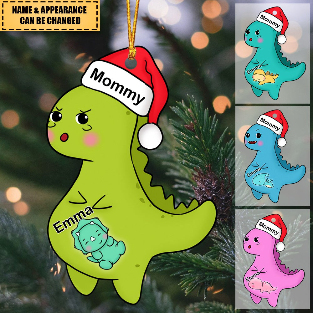 Personalized Pregnant Mom Dinosaur Kid Ornament