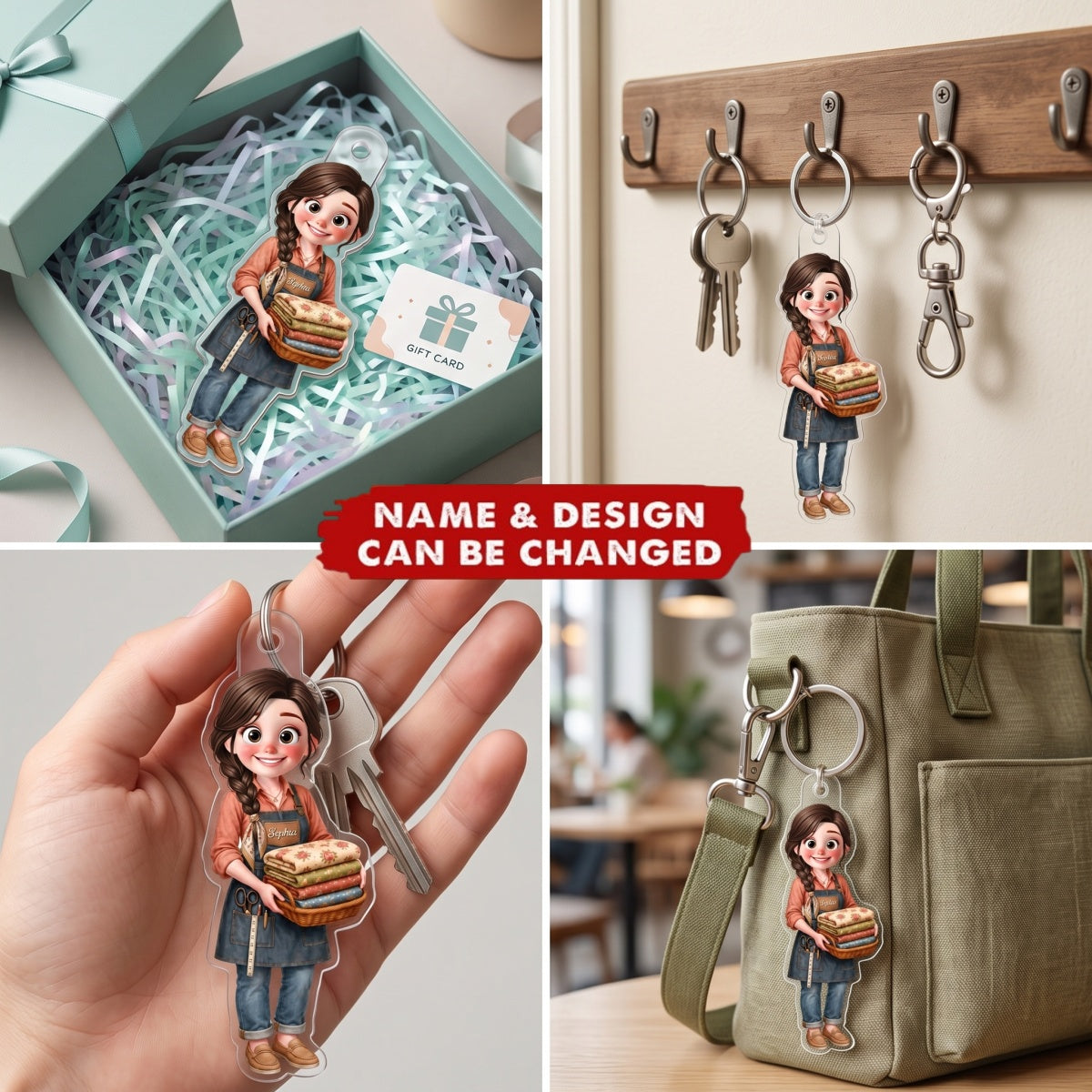 Sewing Is My Happy Place - Personalized Acrylic Keychain