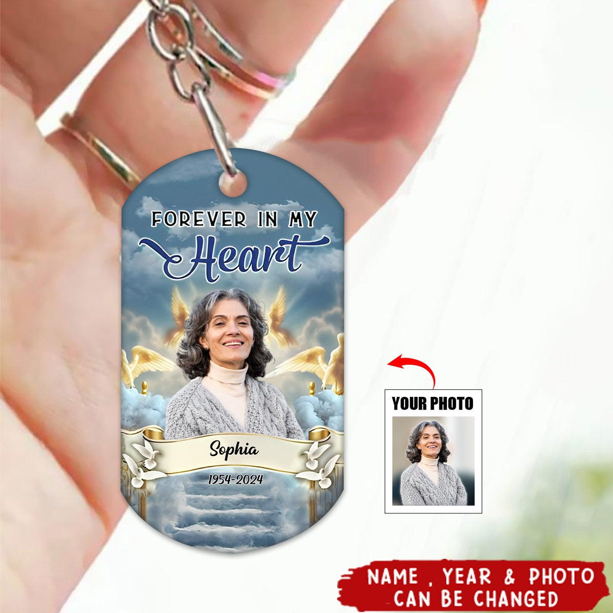 In Loving Memory Upload Photo Custom Name And Years Personalized Stainless Steel Keychain