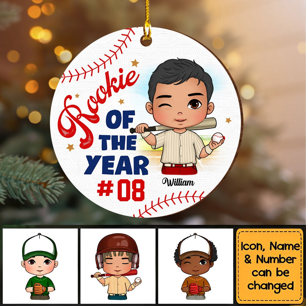 Gift For Son Grandson Baseball Rookie Of The Year Personalized Circle Ornament