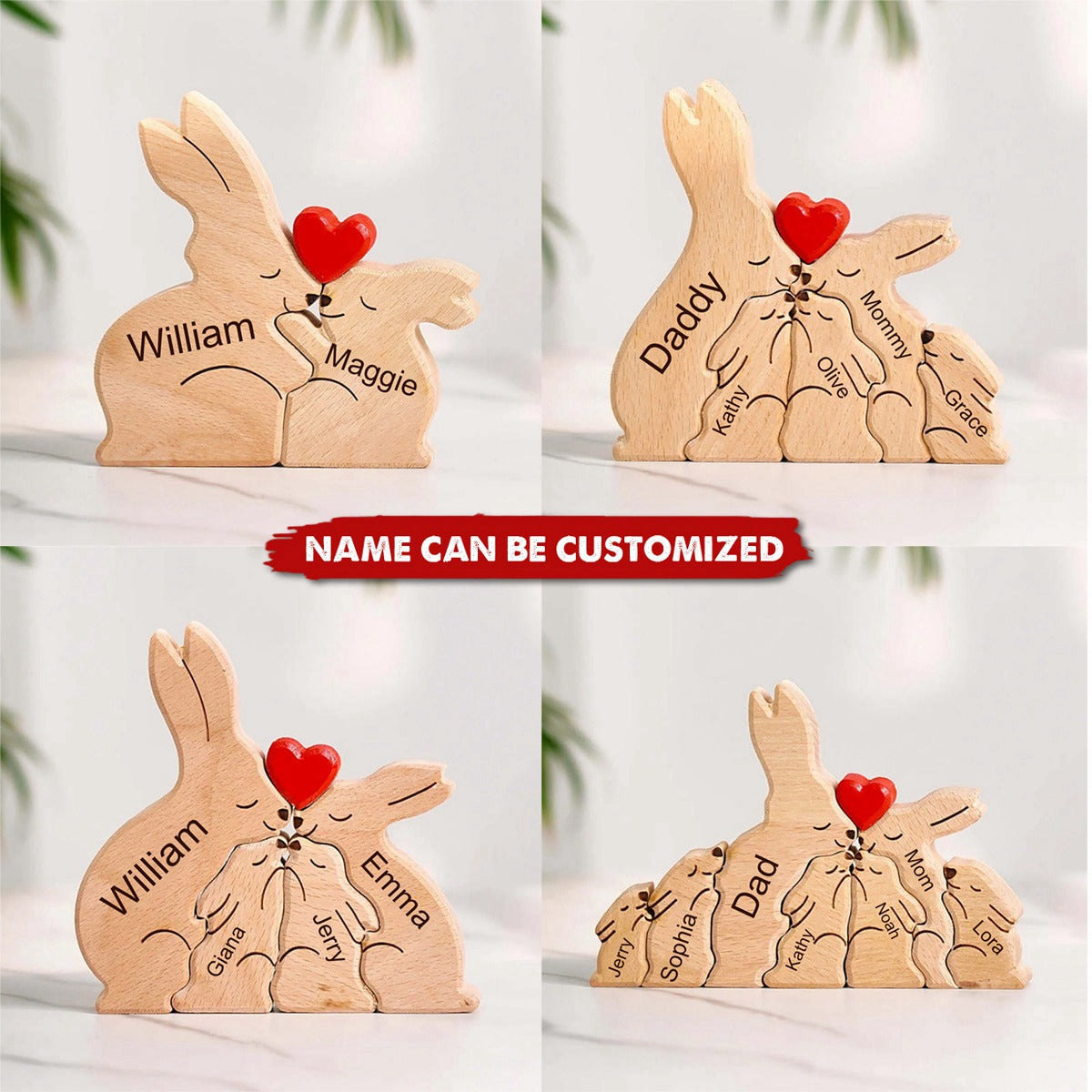 Rabbit Family Personalized Wooden Puzzle, Warming Home Decor