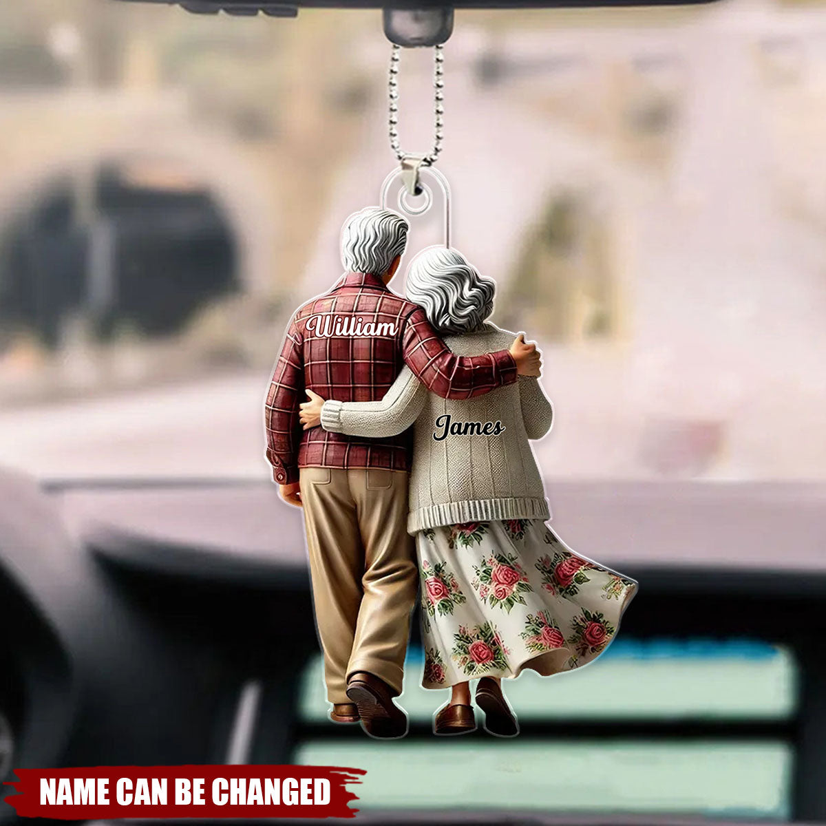 Old Couple Walking Together Personalized Car Ornament - Heartfelt Gift For Couple, Him, Her, Husband, Wife