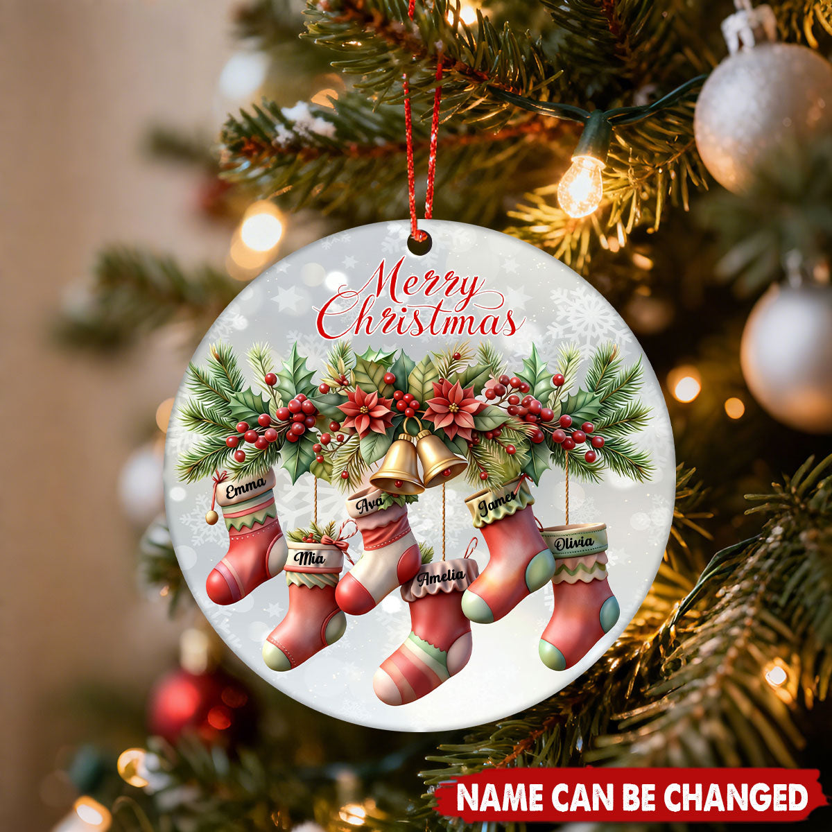 Personalized Family Socks Christmas Ceramic Ornament