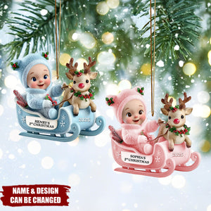 Baby's First Christmas Sleigh - Personalized 1-Layer Acrylic Ornament