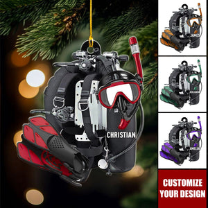 Scuba Diving Gear - Personalized Acrylic Christmas Ornament, Gift For Diver