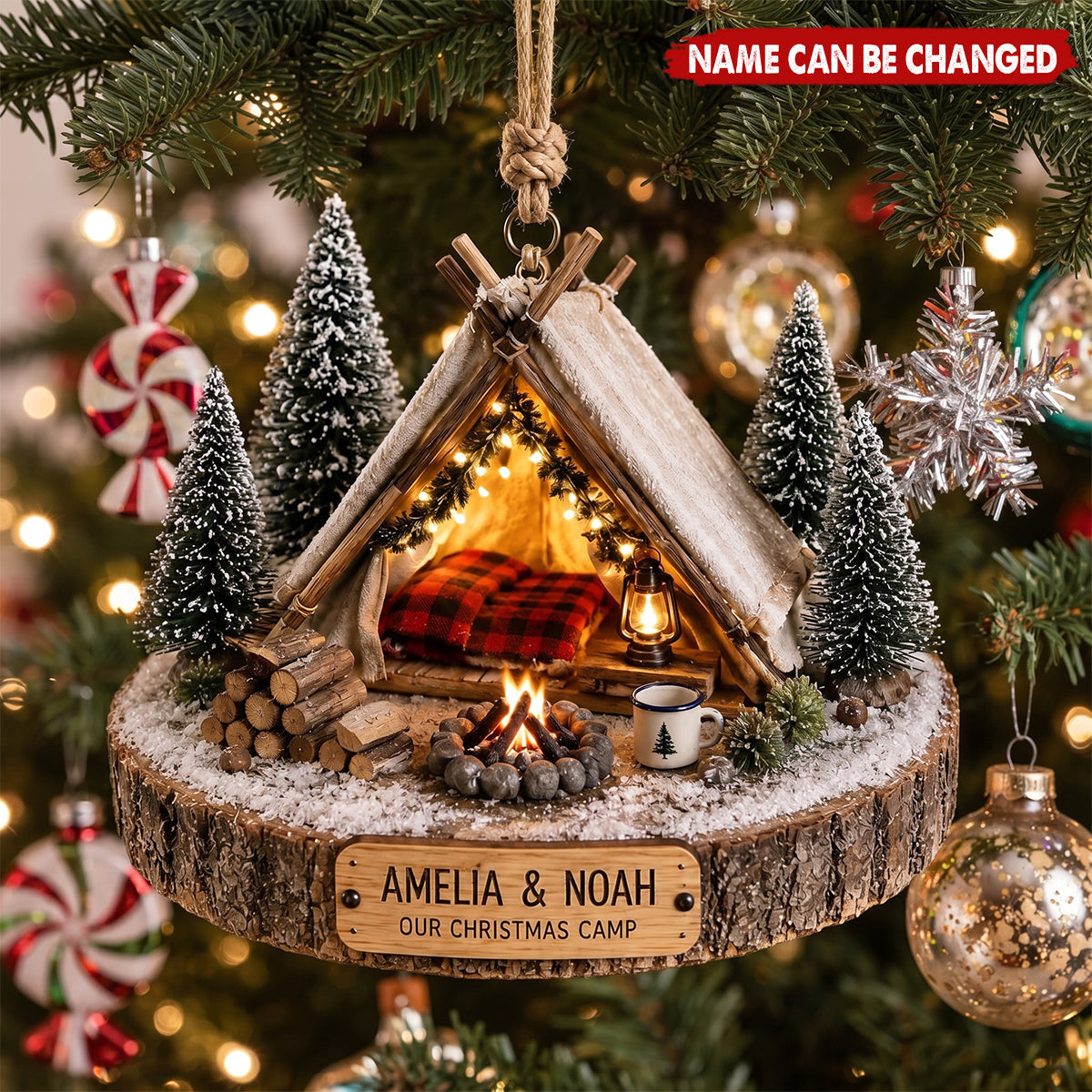 Personalized Christmas Camping Ornament, Custom Couple Camp Keepsake, Winter Tent Ornament, Outdoor Lover Gift, Christmas 2026 Decor