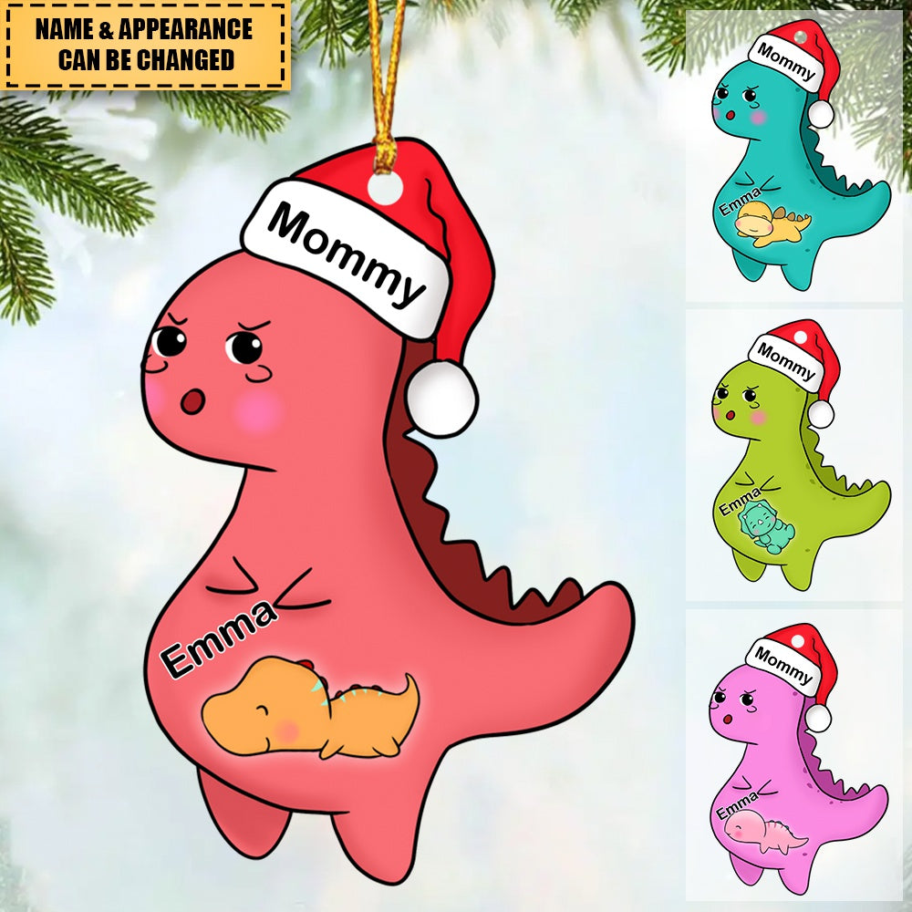 Personalized Pregnant Mom Dinosaur Kid Ornament