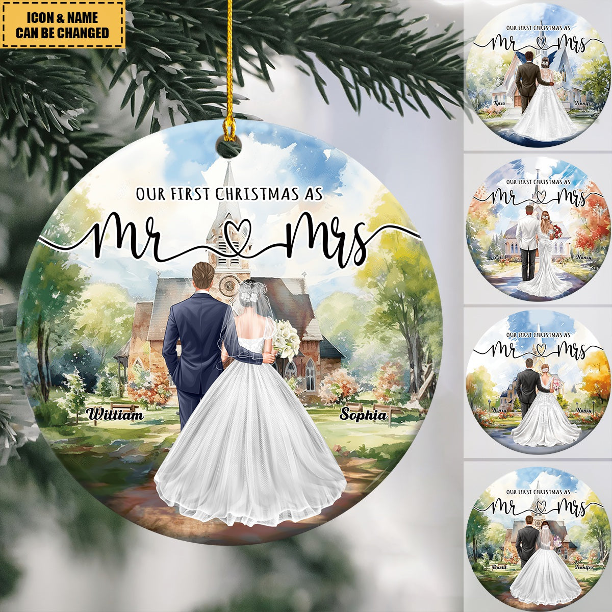 Our First Christmas As Mr Mrs - Personalized Ceramic Ornament - Gift For Bride, Bridegroom