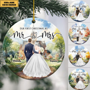Our First Christmas As Mr Mrs - Personalized Ceramic Ornament - Gift For Bride, Bridegroom