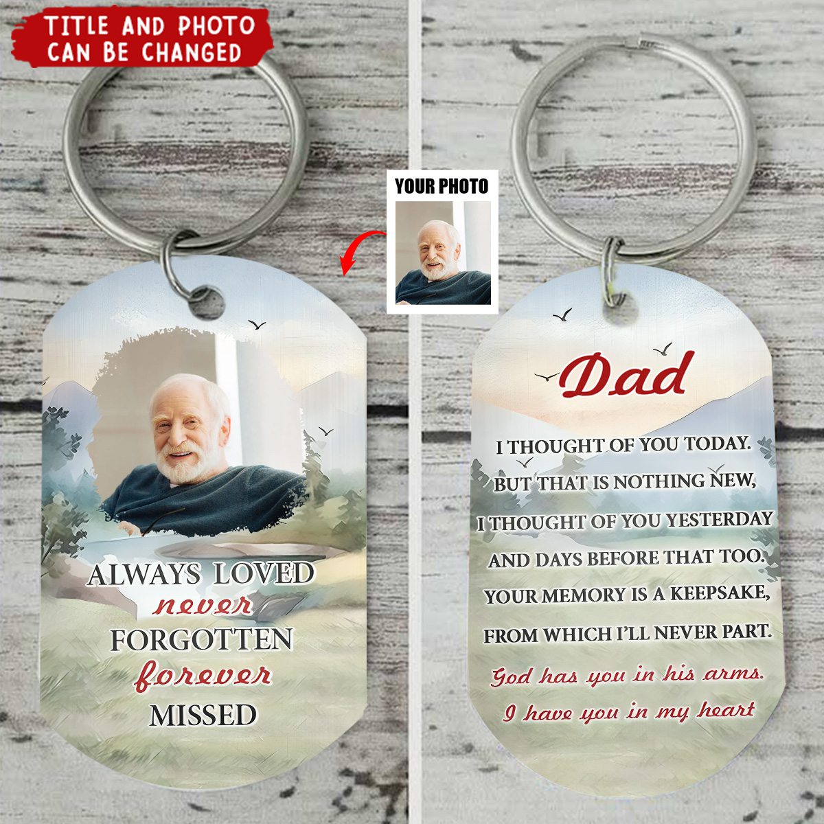 Custom Photo God Has You In His Arms I Have You In My Heart Sympathy - Personalized Stainless Steel Keychain