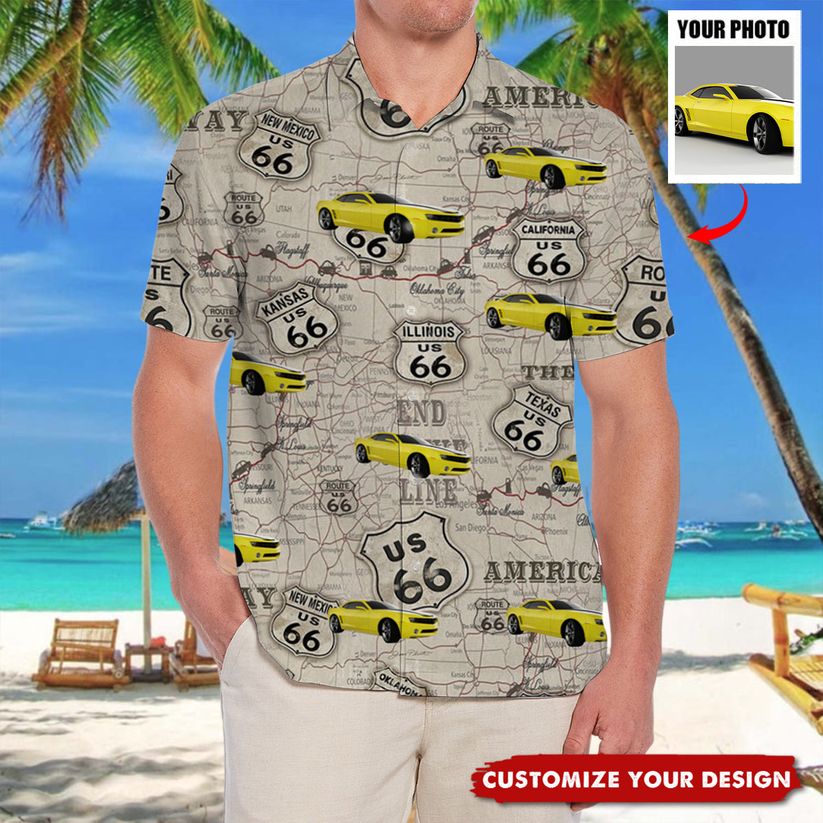 Personalized Photo Upload Route 66 Hawaiian Shirt