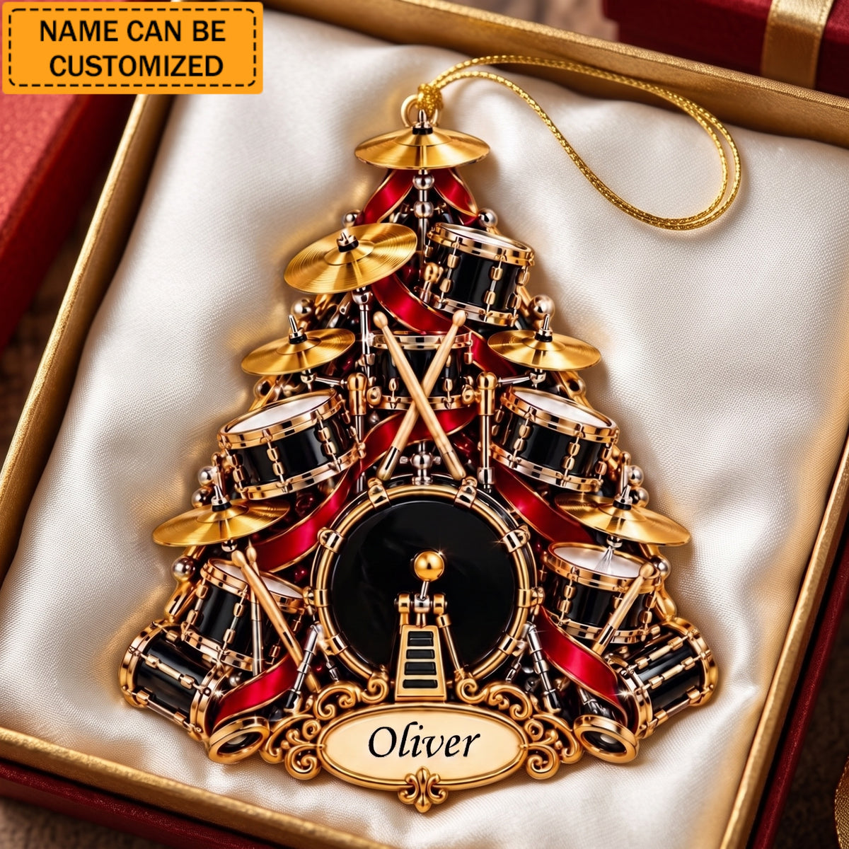Personalized Drum Set Christmas Ornament, Custom Drummer Tree Keepsake For Band Musicians