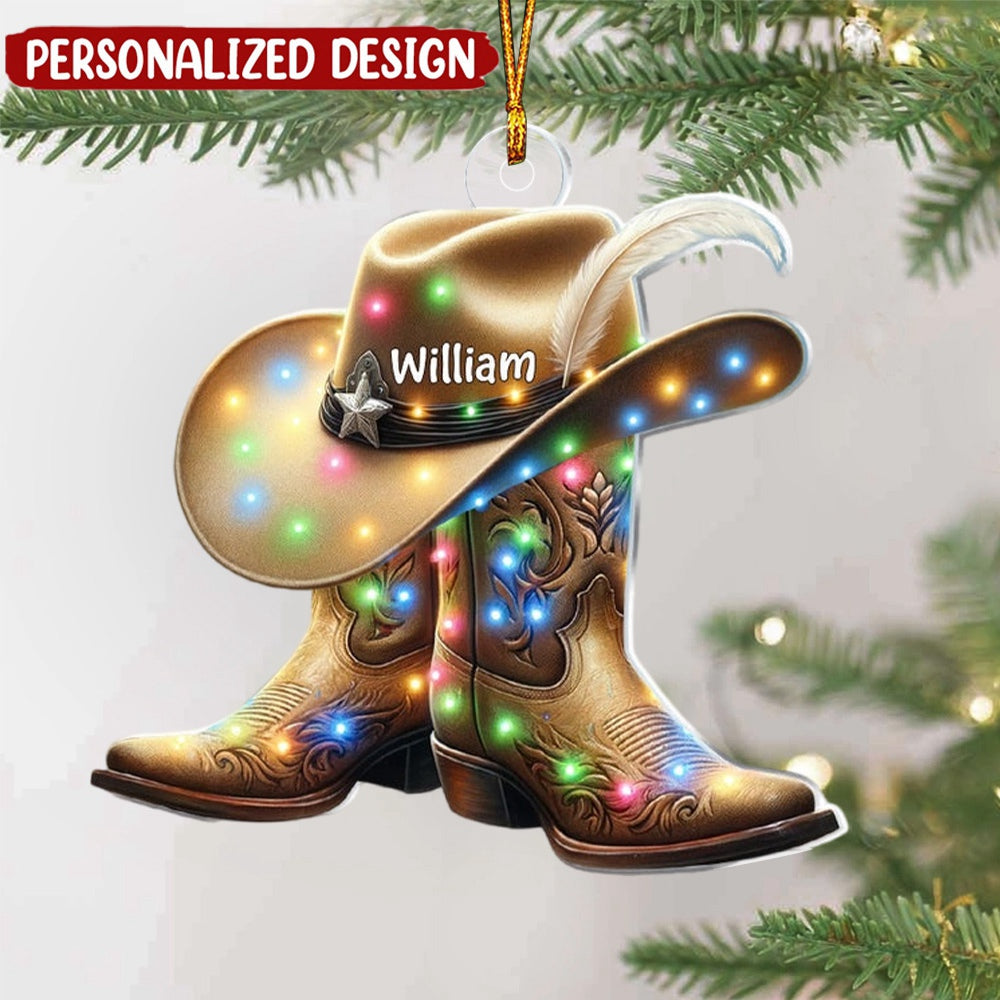 Personalized Boots And Hat Cowboy Flat Personalized Acrylic Ornament