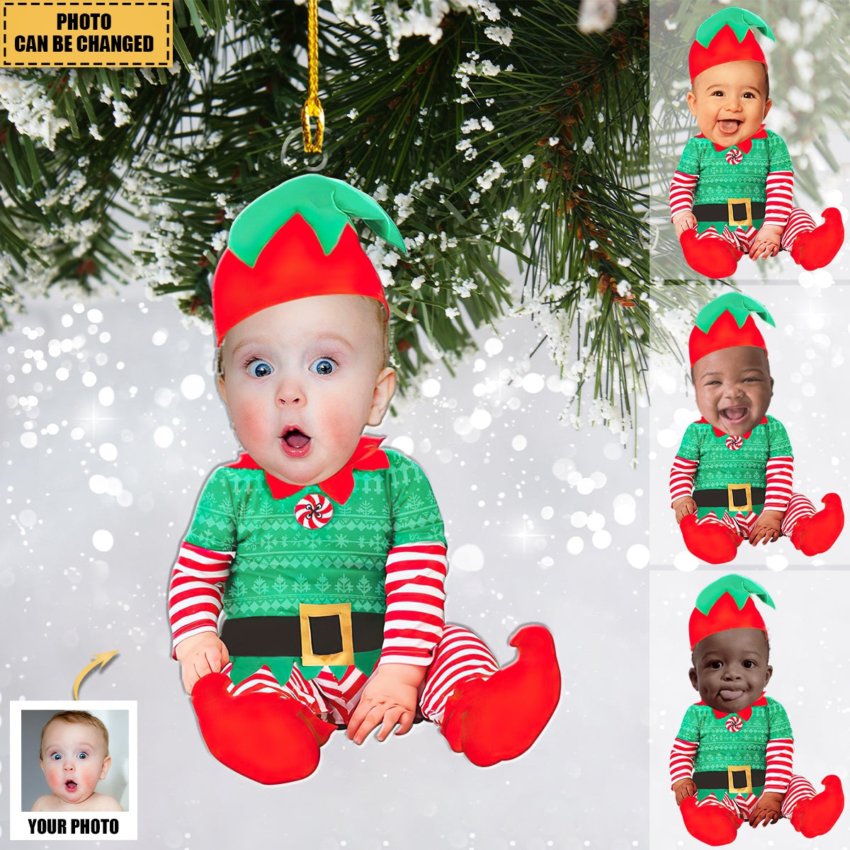 Adorable Newborn Baby - Personalized Babys Photo First Christmas Ornament