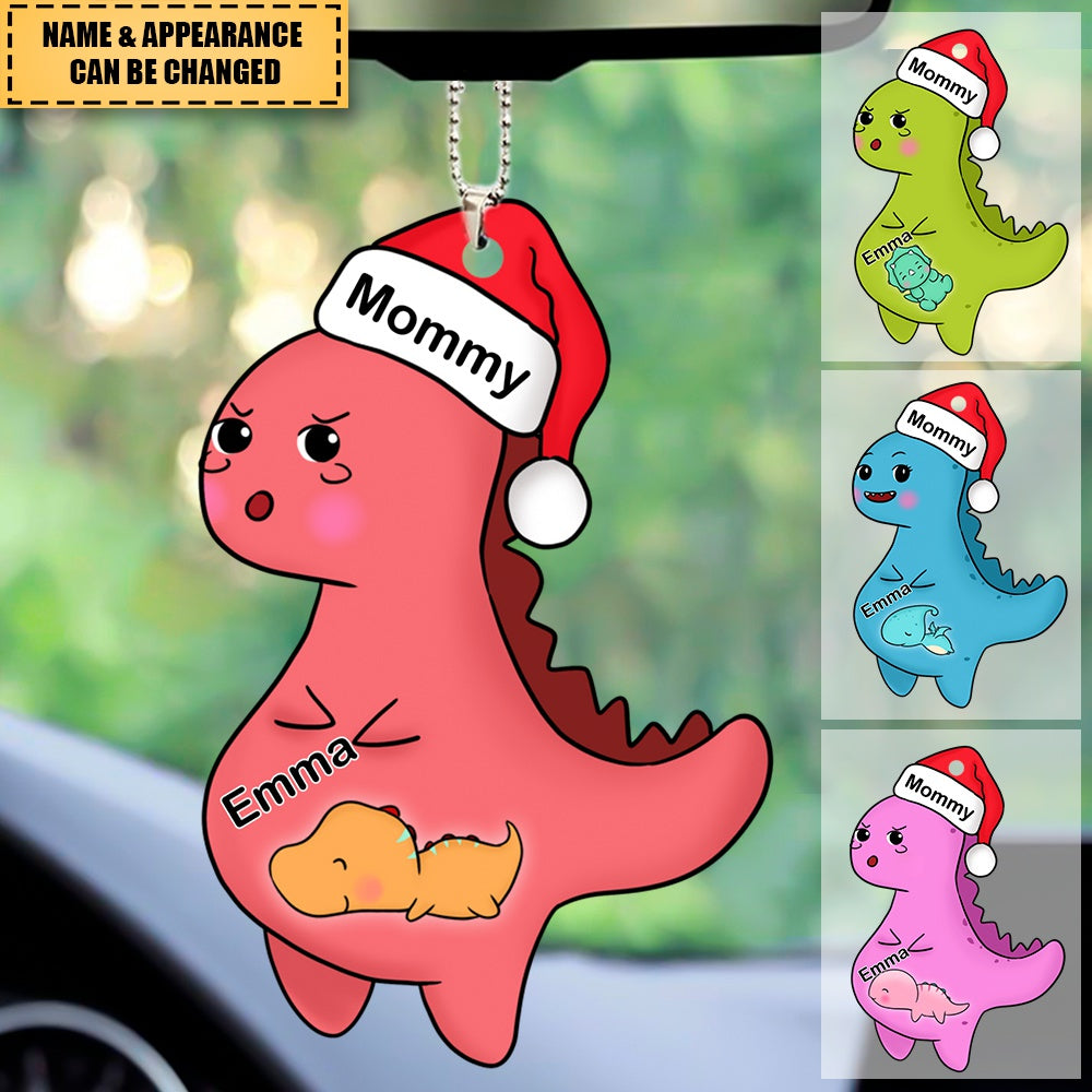 Personalized Pregnant Mom Dinosaur Kid Car Ornament